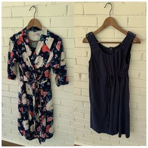 Maternity Floral Robe and Navy Hospital Gown Set